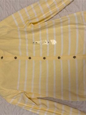GAP Yellow and White Striped Button Cardigan